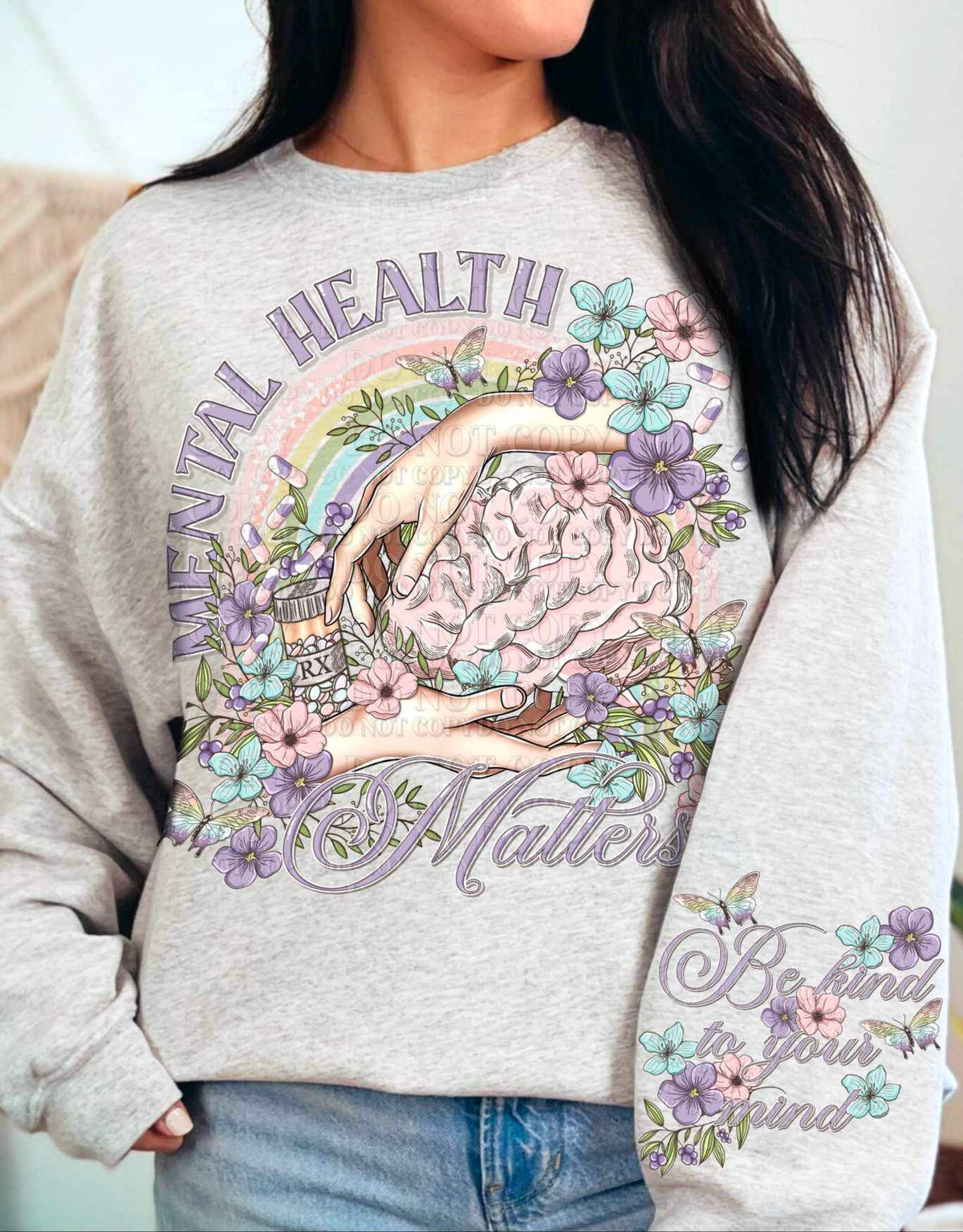 Mental health matters hands and brain FRONT 23224 DTF transfer