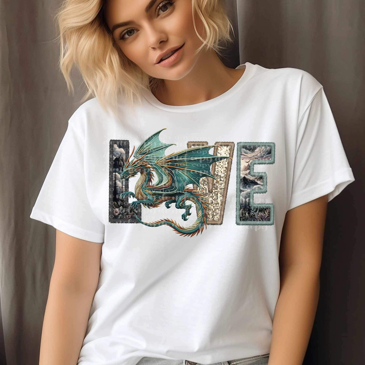 Love embroidered with dragon 23256 DTF transfer