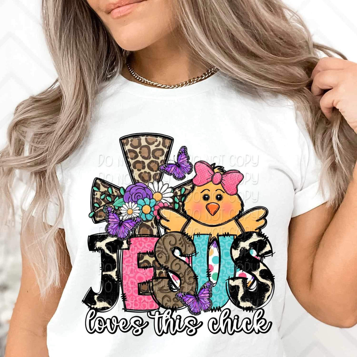 Jesus loves this chick cross and chicken 23259 DTF transfer