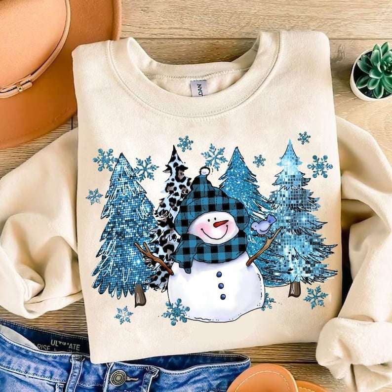 Snowman with blue trees 64916 DTF transfer