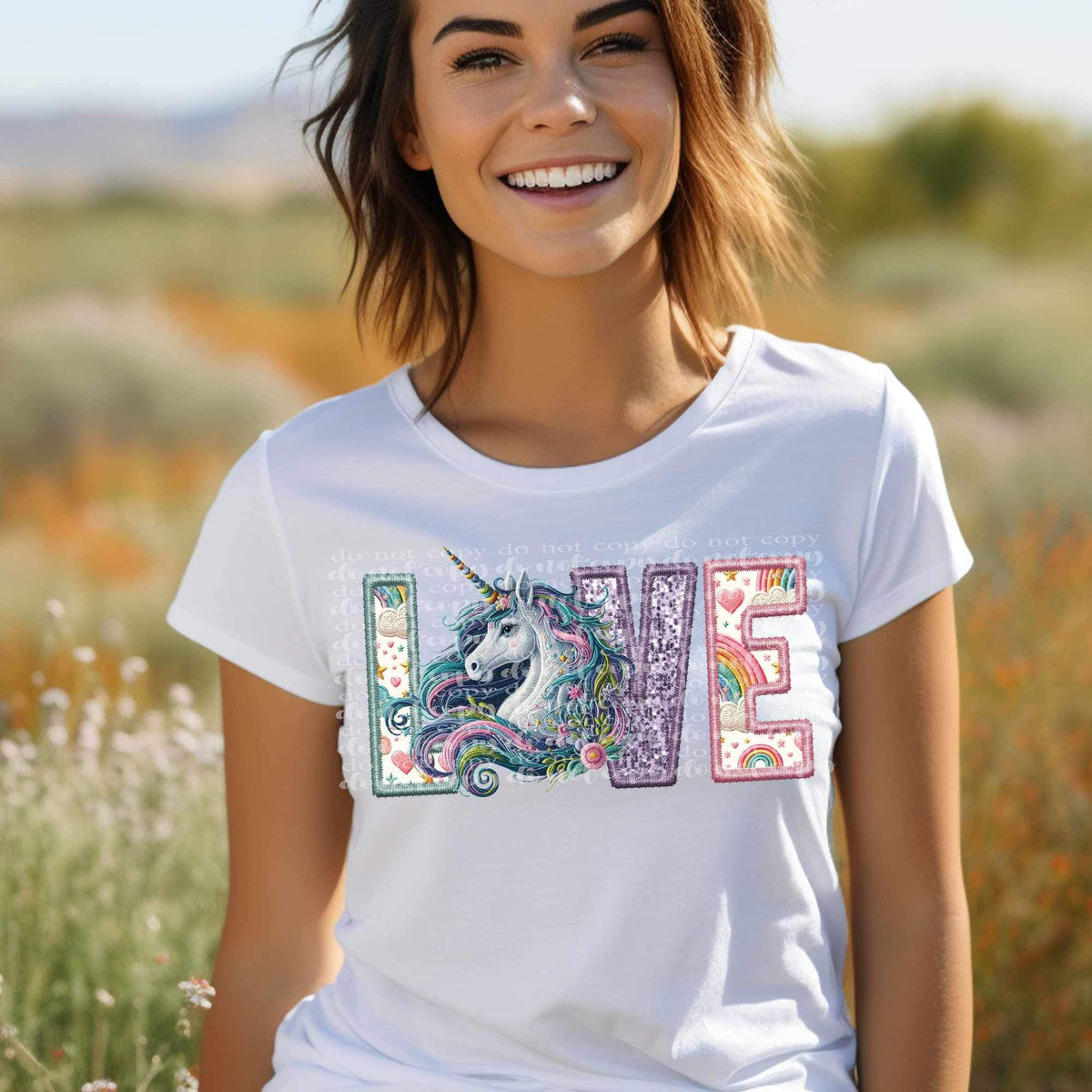 Love embroidered with unicorn 23255 DTF transfer