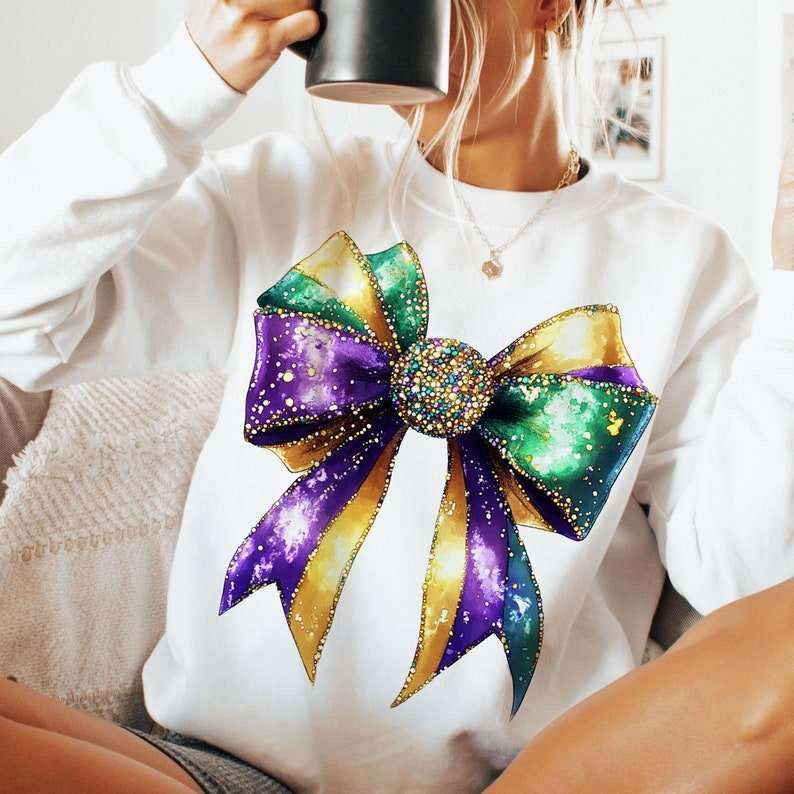 Glittery Mardi Gras bow 80946 DTF transfer