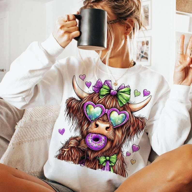 Mardi Gras cow DISTRESSED 80941 DTF transfer