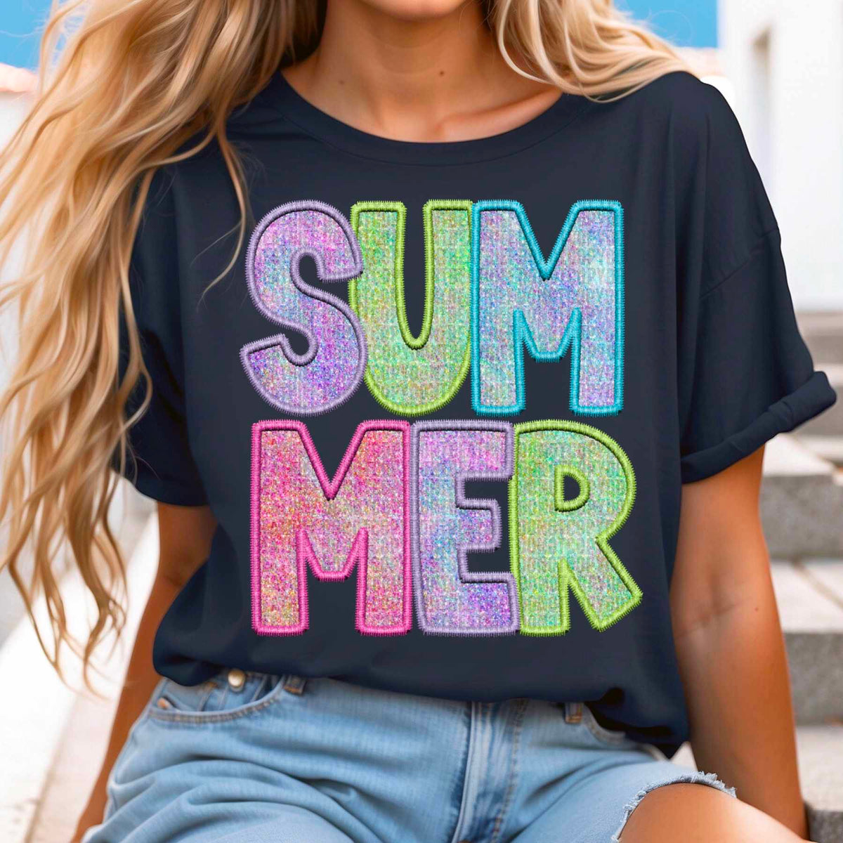 Summer colorful embroidery 32509 DTF transfer