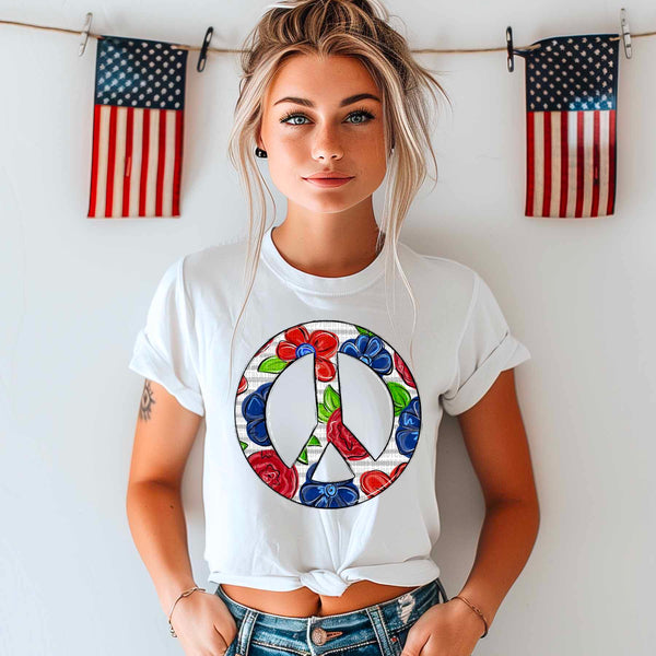 Red and blue floral peace sign 32527 DTF transfer