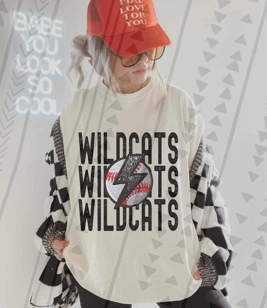 Wildcats stacked baseball with lightning bolt 23414 DTF transfer