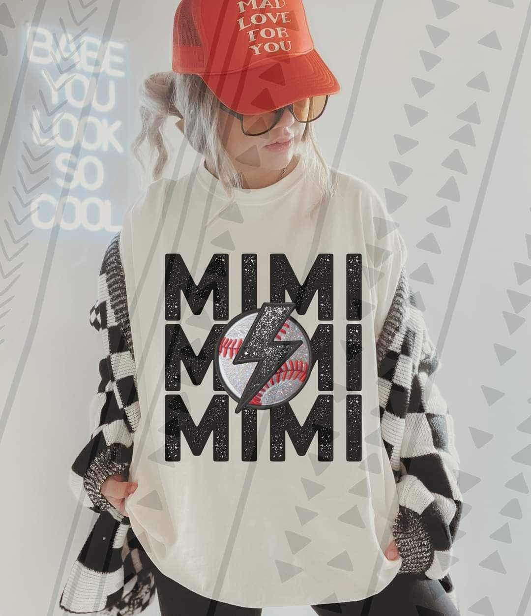 Mimi stacked baseball with lightning bolt 23400 DTF transfer