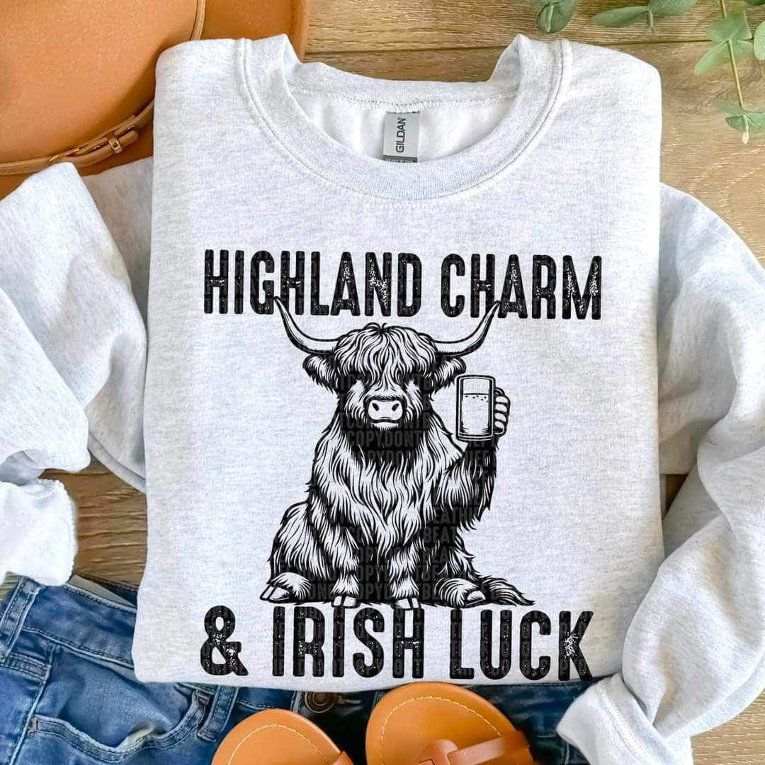 Highland charm & irish luck shaggy cow 23420 DTF transfer