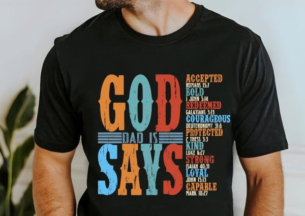God says dad is colorful and cream font 32548 DTF transfer