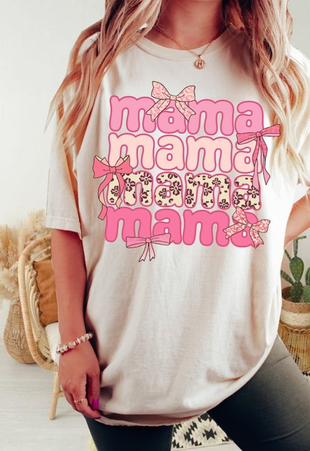 Mama stacked pink and floral with bows 32540 DTF transfer
