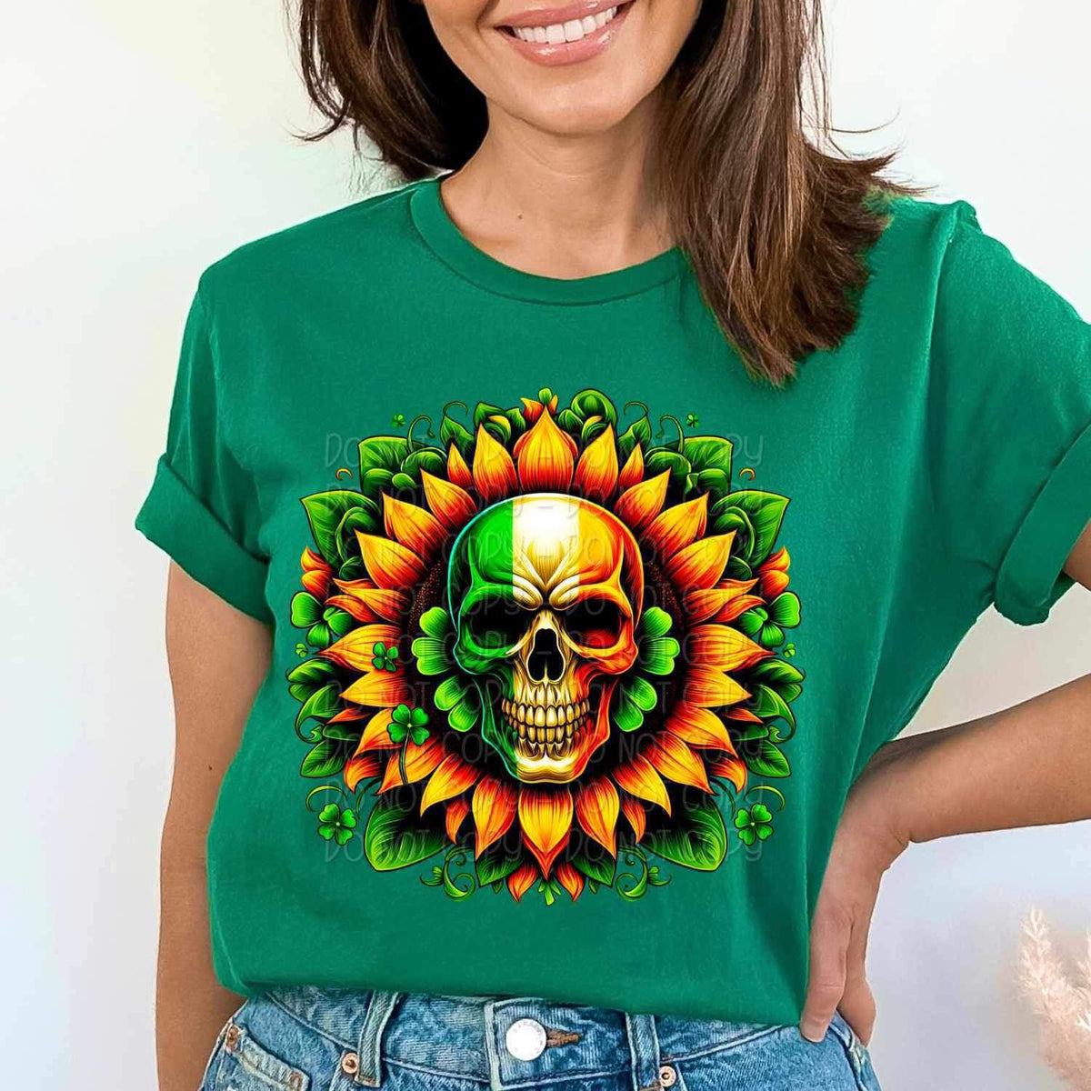 St patricks skull in sunflower 23431 DTF transfer