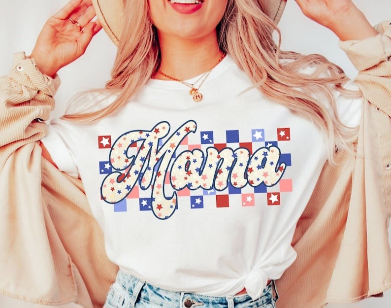 Mama red white blue star filled 32535 DTF transfer