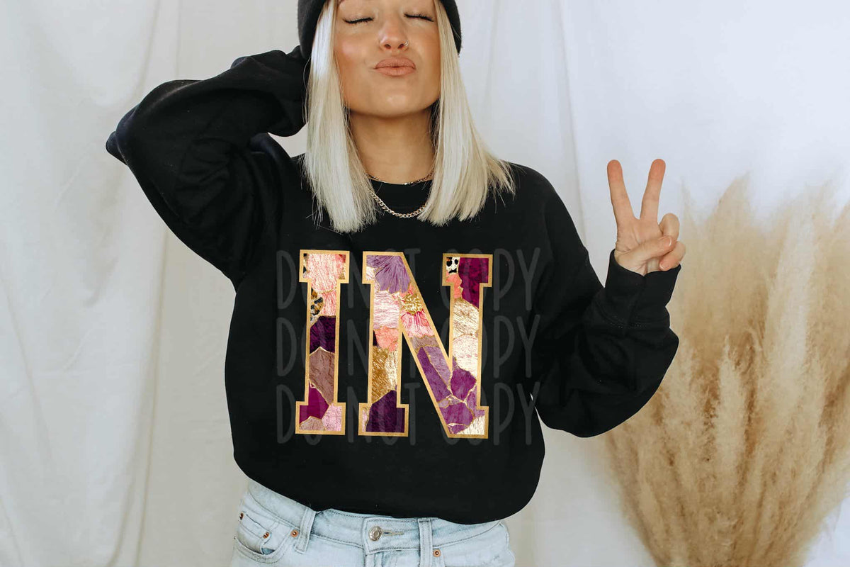 Indiana Floral and gold state PH DTF Transfer