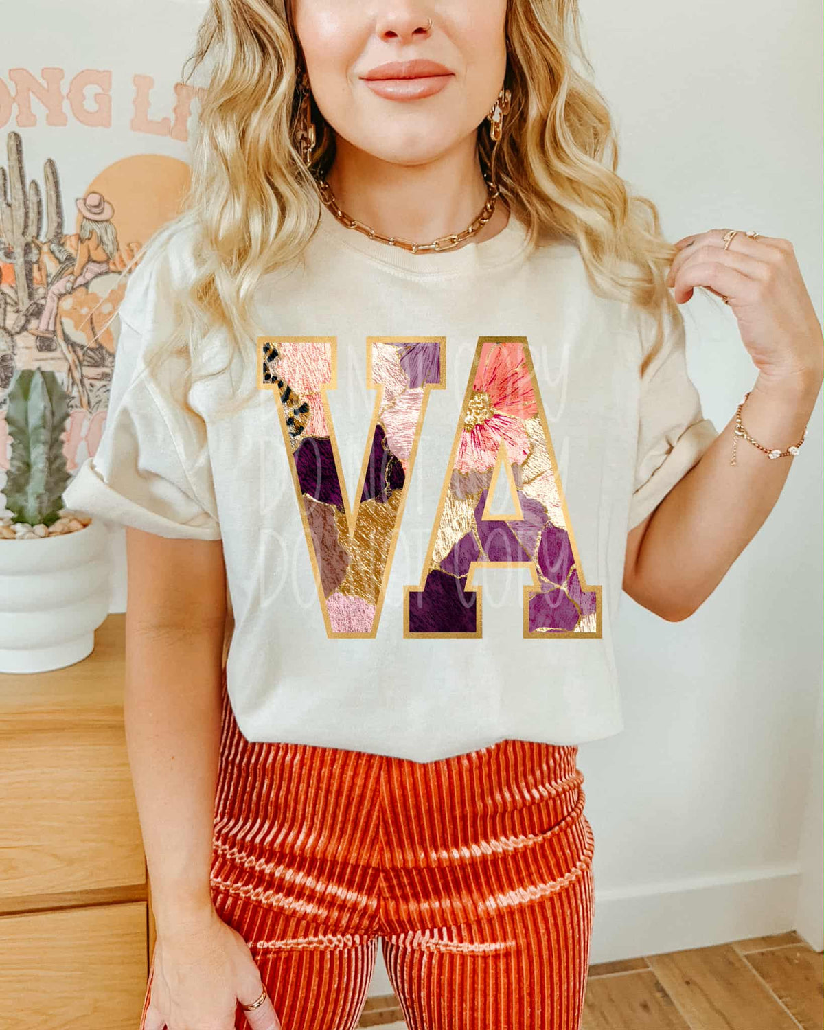 Virginia Floral and gold state PH DTF Transfer