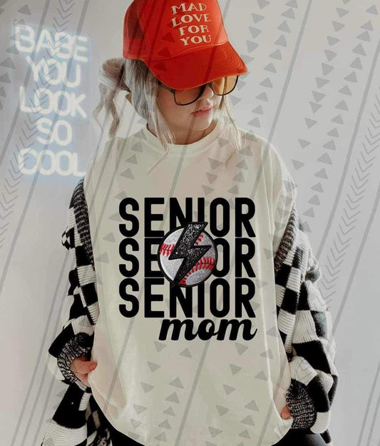 Senior mom stacked with baseball and lightning bolt 23451 DTF transfer