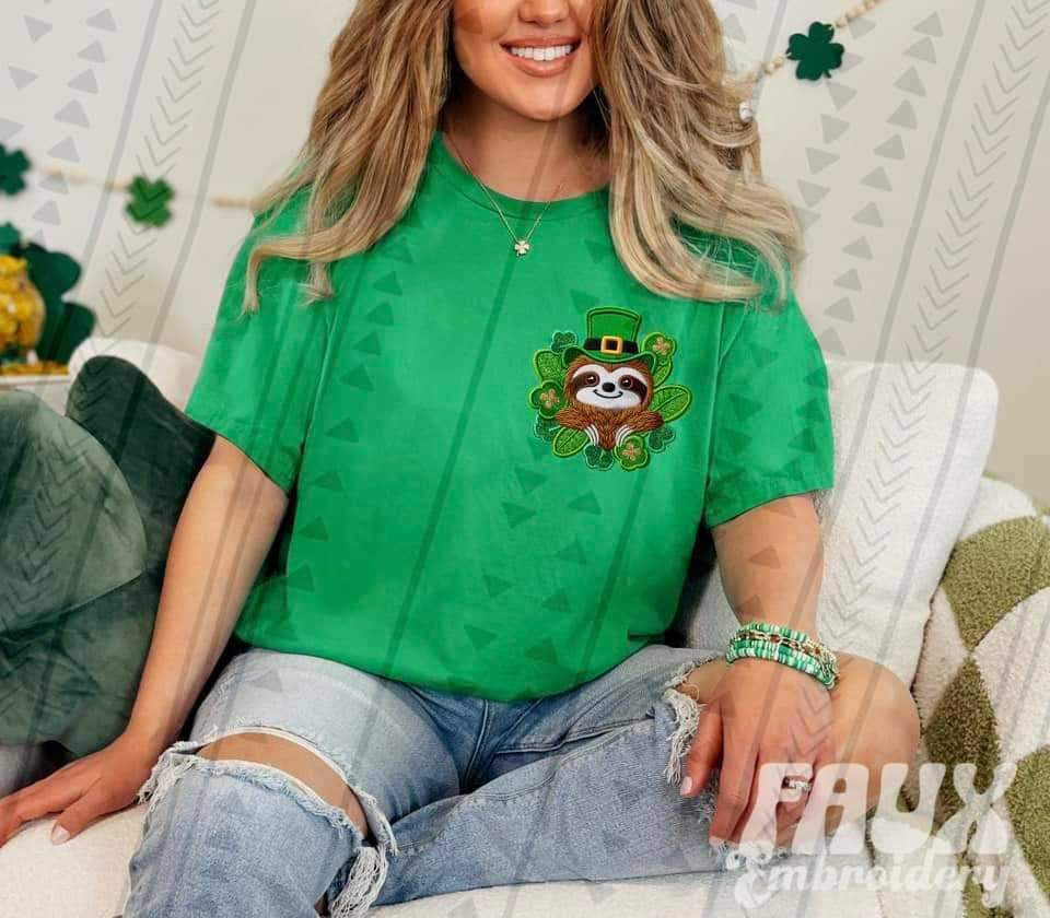 St pats sloth embroidered 23454 DTF transfer