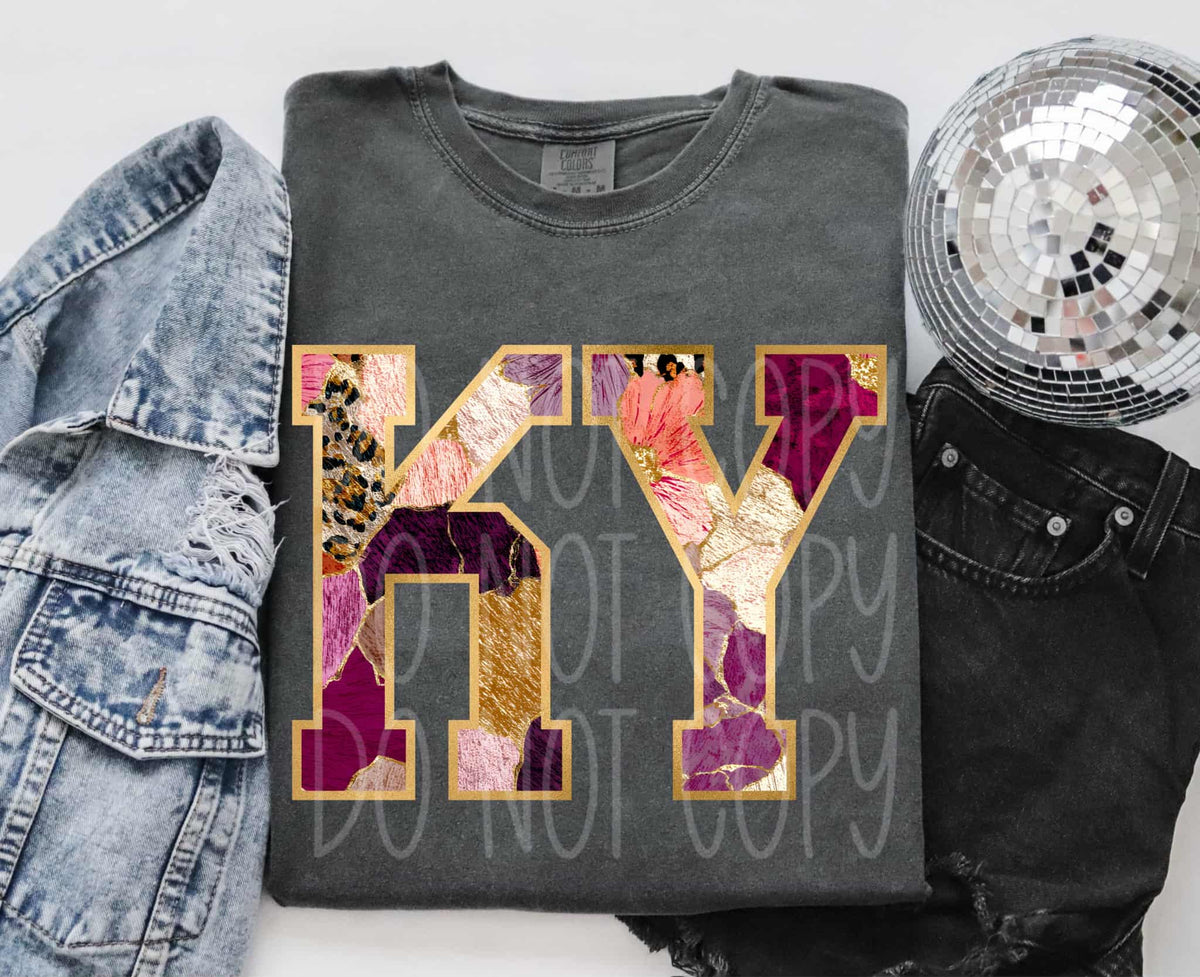 Kentucky Floral and gold state PH DTF Transfer