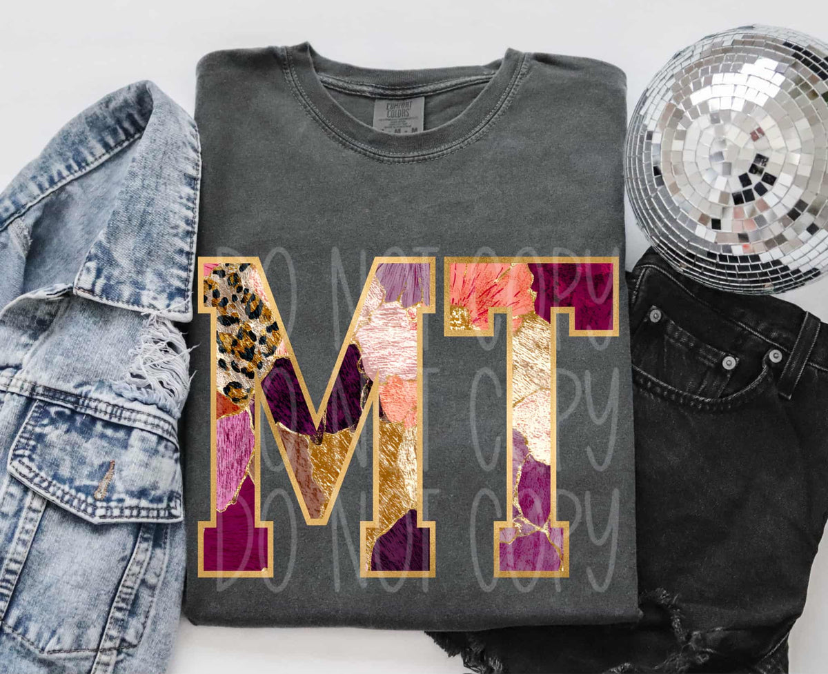 Montana Floral and gold state PH DTF Transfer