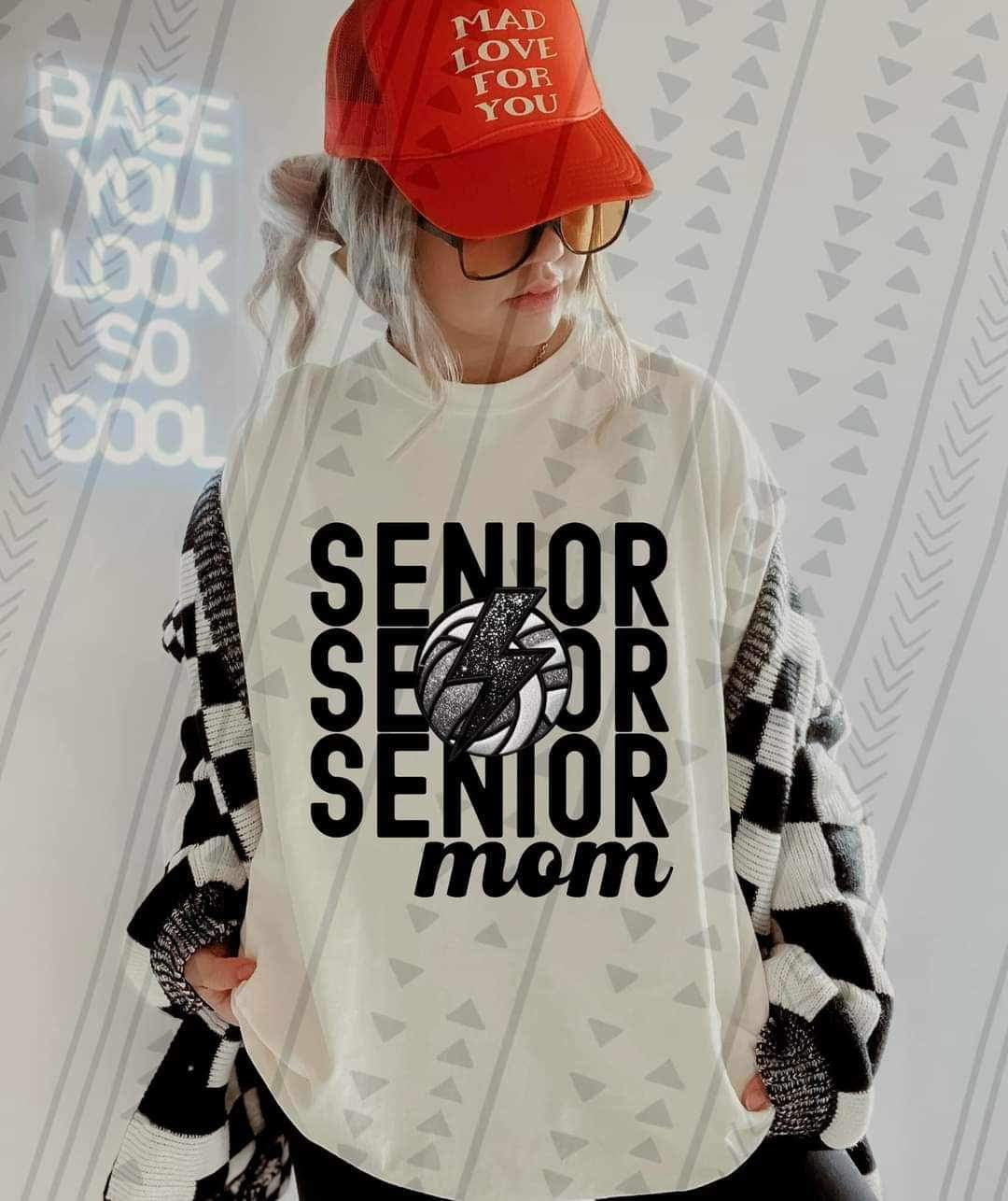 Senior mom stacked with volleyball and lightning bolt 23445 DTF transfer