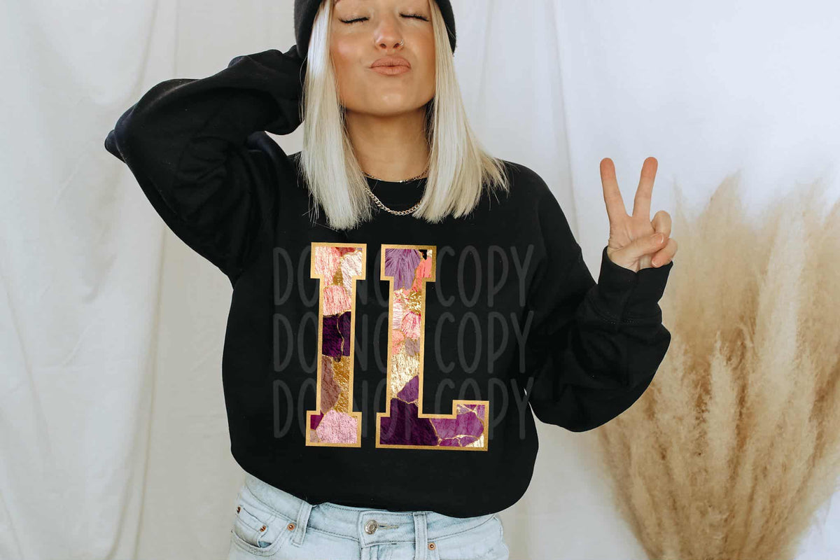 Illinois Floral and gold state PH DTF Transfer