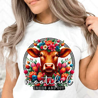 Mootiful inside and out floral brown cow 23487 DTF transfer