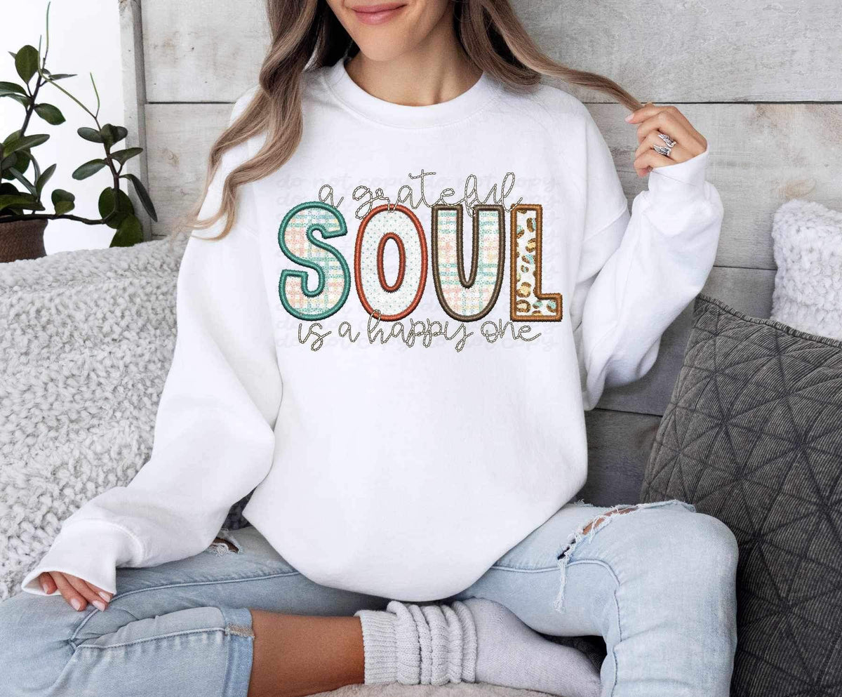 A grateful soul is a happy one embroidery 23482 DTF transfer
