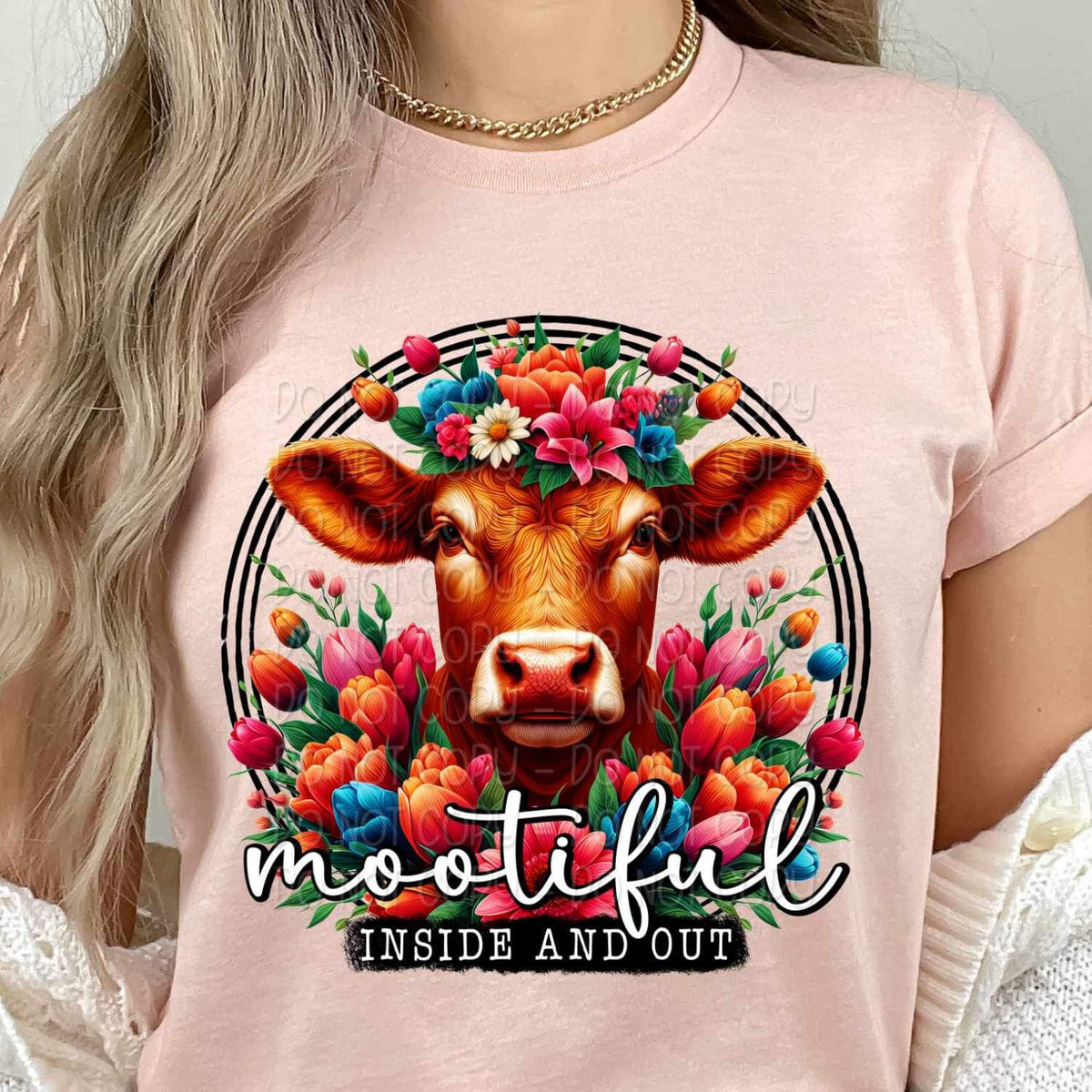 Mootiful inside and out floral brown cow 23487 DTF transfer