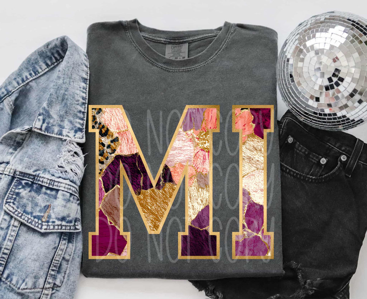 Michigan Floral and gold state PH DTF Transfer