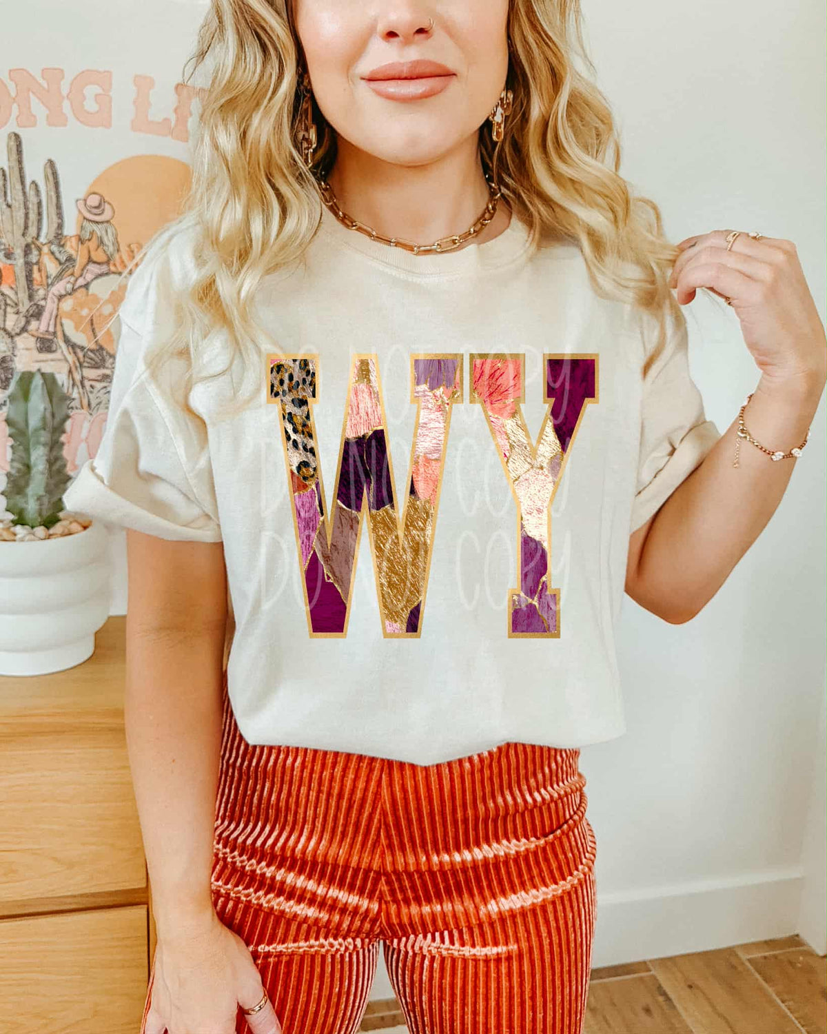 Wyoming Floral and gold state PH DTF Transfer