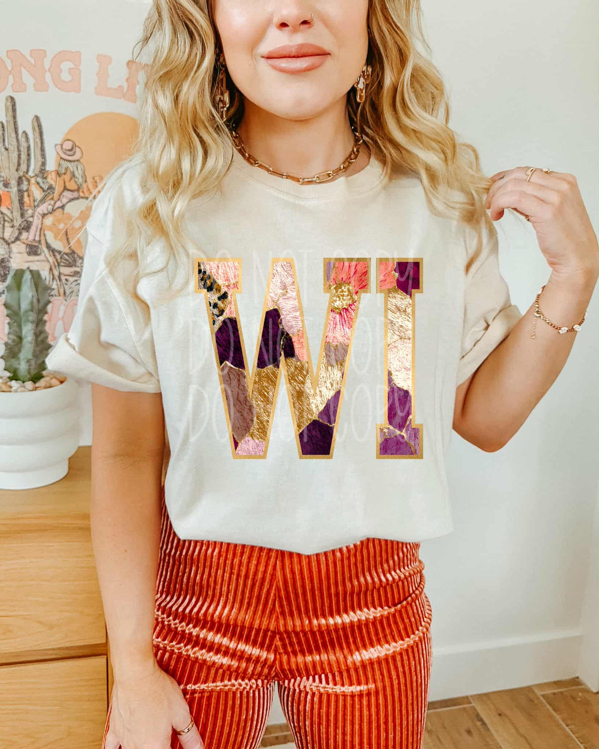 Wisconsin Floral and gold state PH DTF Transfer