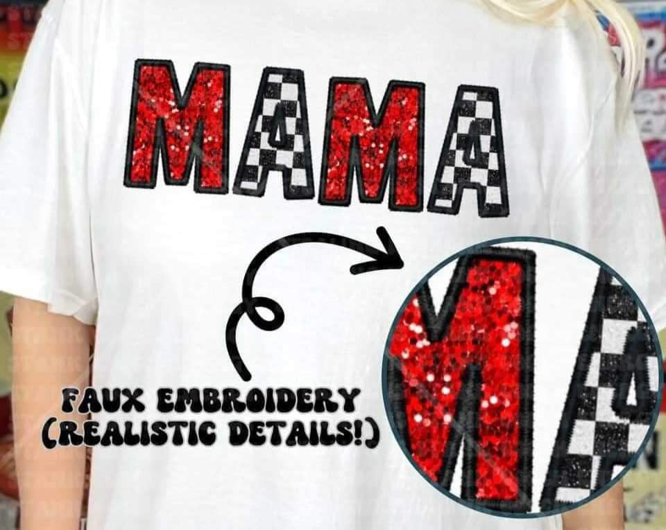 Mama red sequin and checkered 23564 DTF transfer