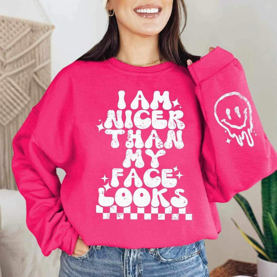 I am nicer than my face looks FRONT WHITE 23550 DTF transfer