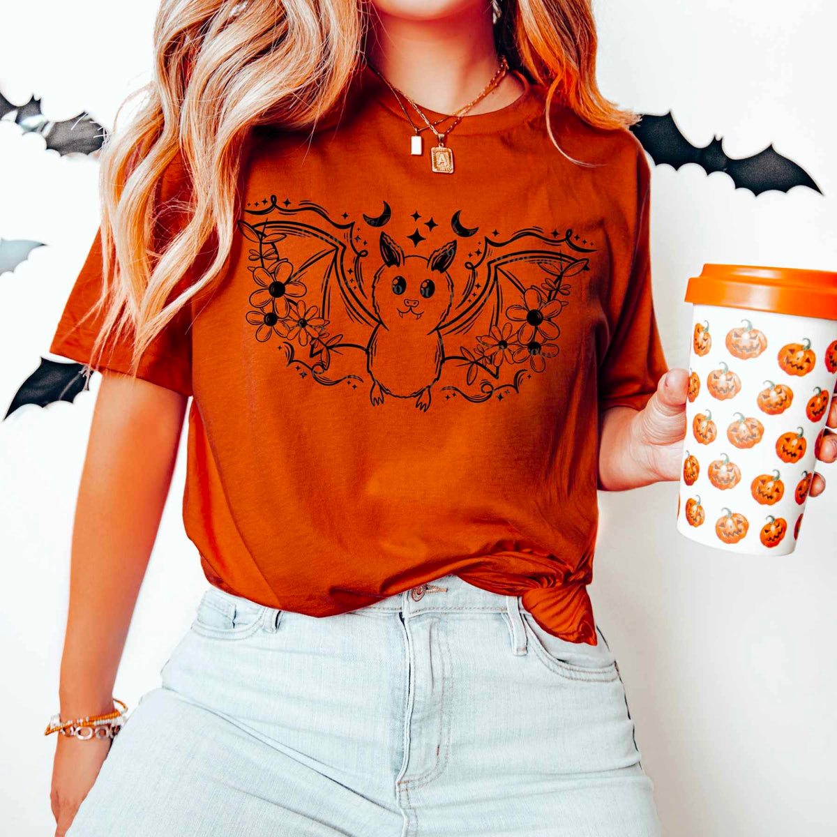 Bat outline with flowers BLACK (CSC) 32587 DTF transfer