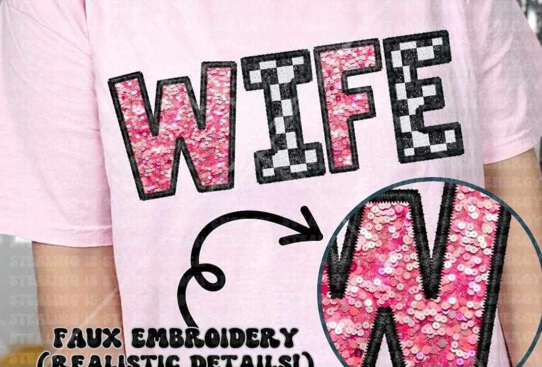 Wife pink sequin and checkered 23565 DTF transfer