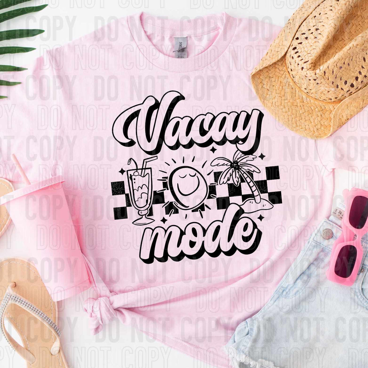 Vacay mode black with checkers (SBB) 32589 DTF transfer