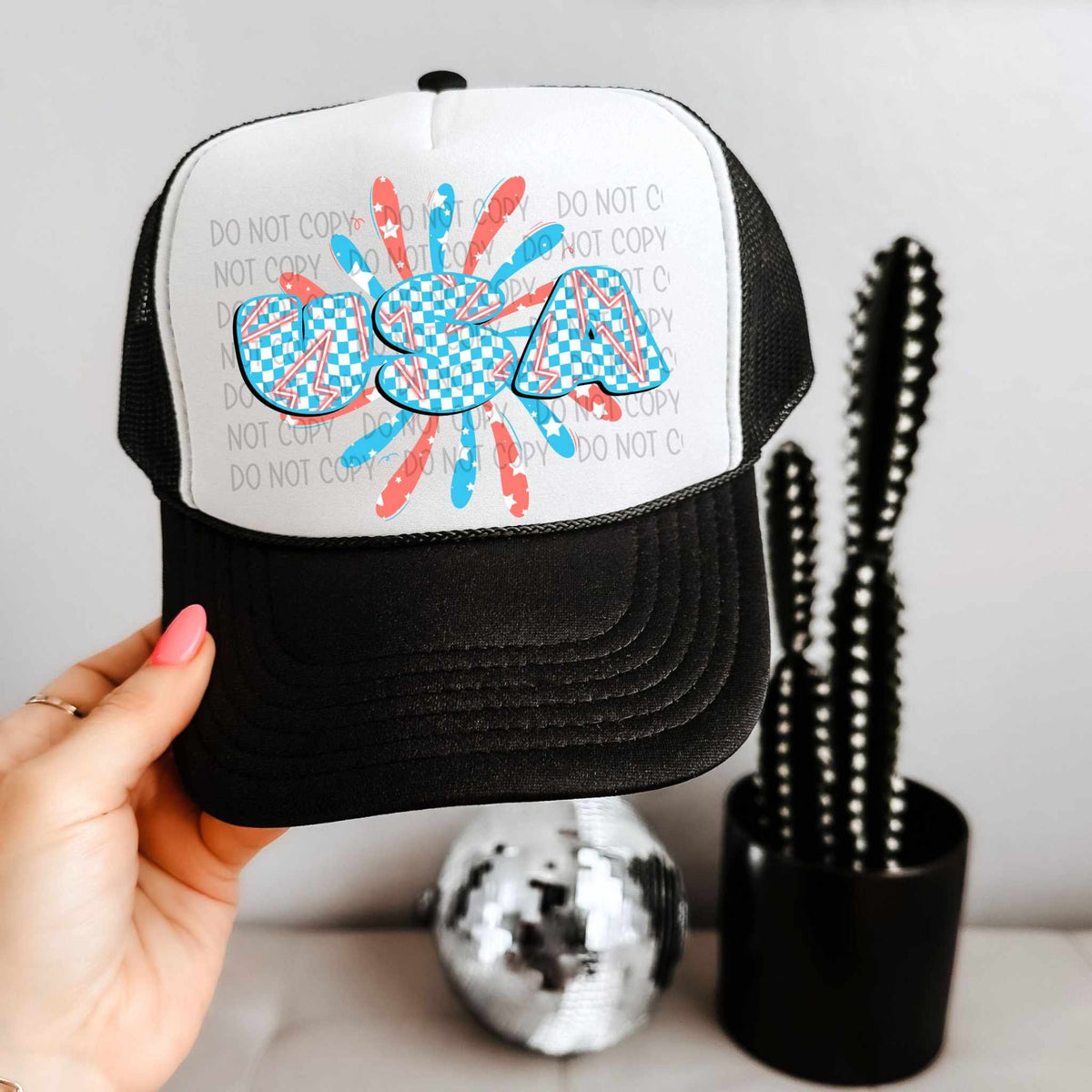 USA blue checkered hat patch (SW) 32624 DTF transfer