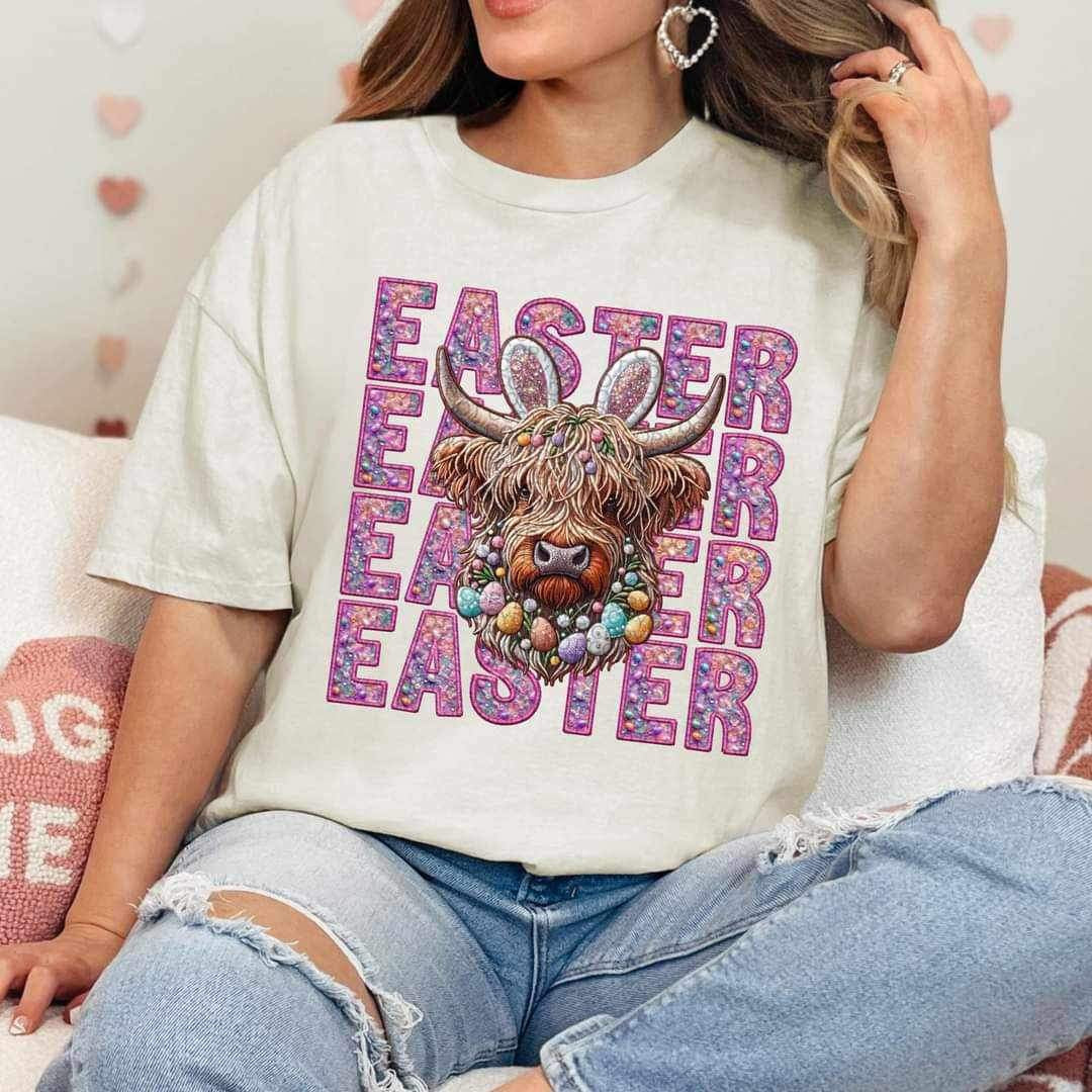 Easter stacked with shaggy cow 23558 DTF transfer