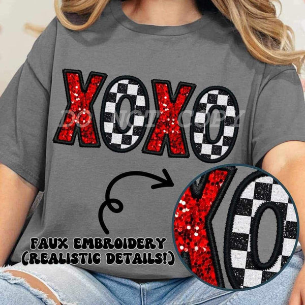 Xoxo red sequin and checkered 23563 DTF transfer