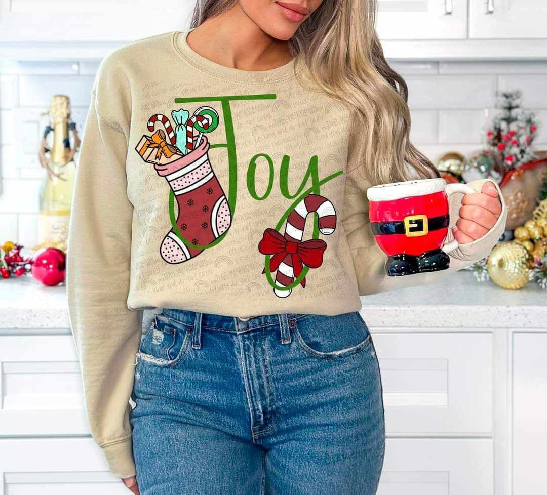 Joy stocking and candy cane  (DDD) 65018 DTF transfer