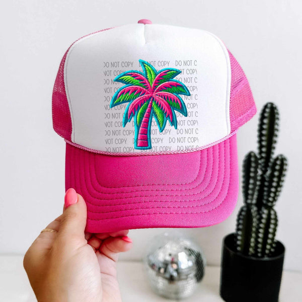 Pink and green palm tree hat patch (SW) 32610 DTF transfer