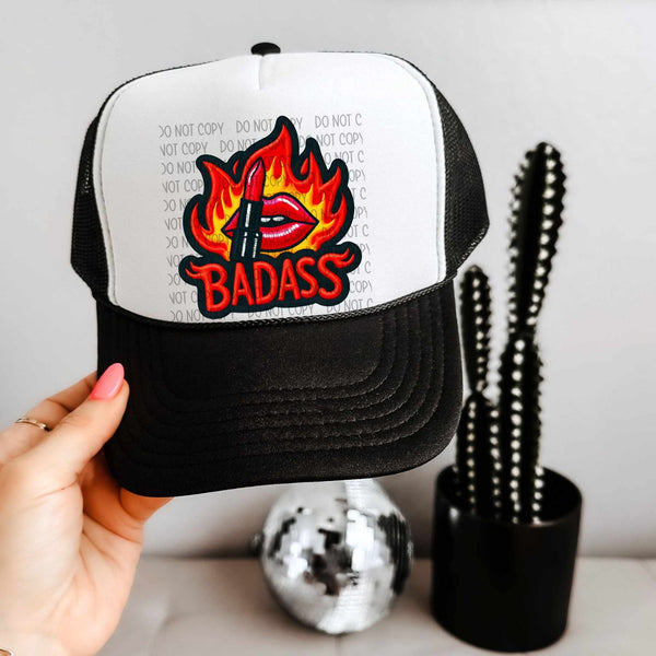 Badass fiery lipstick and lips hat patch (SW) 32607 DTF transfer