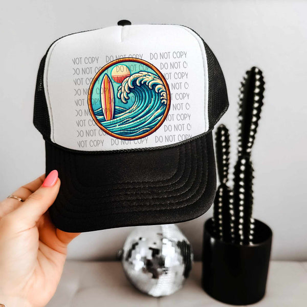 Surf board and wave hat patch (SW) 32606 DTF transfer