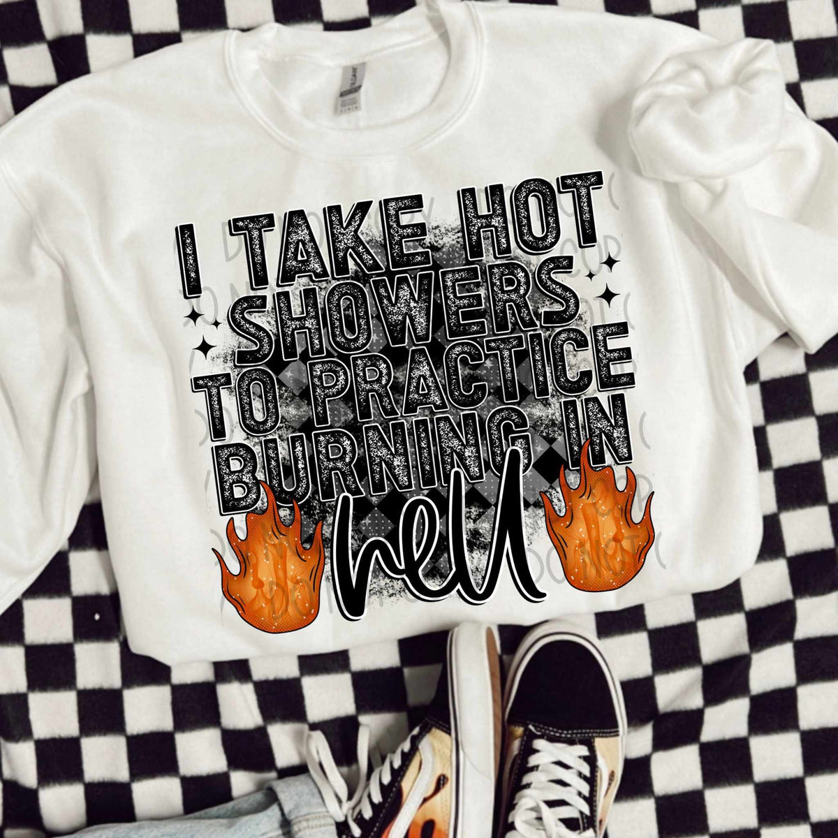 I take hot showers to practice burning in hell (SW) 32640 DTF transfer