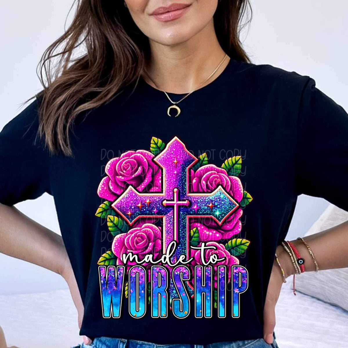 Made to worship cross with roses 23598 DTF transfer