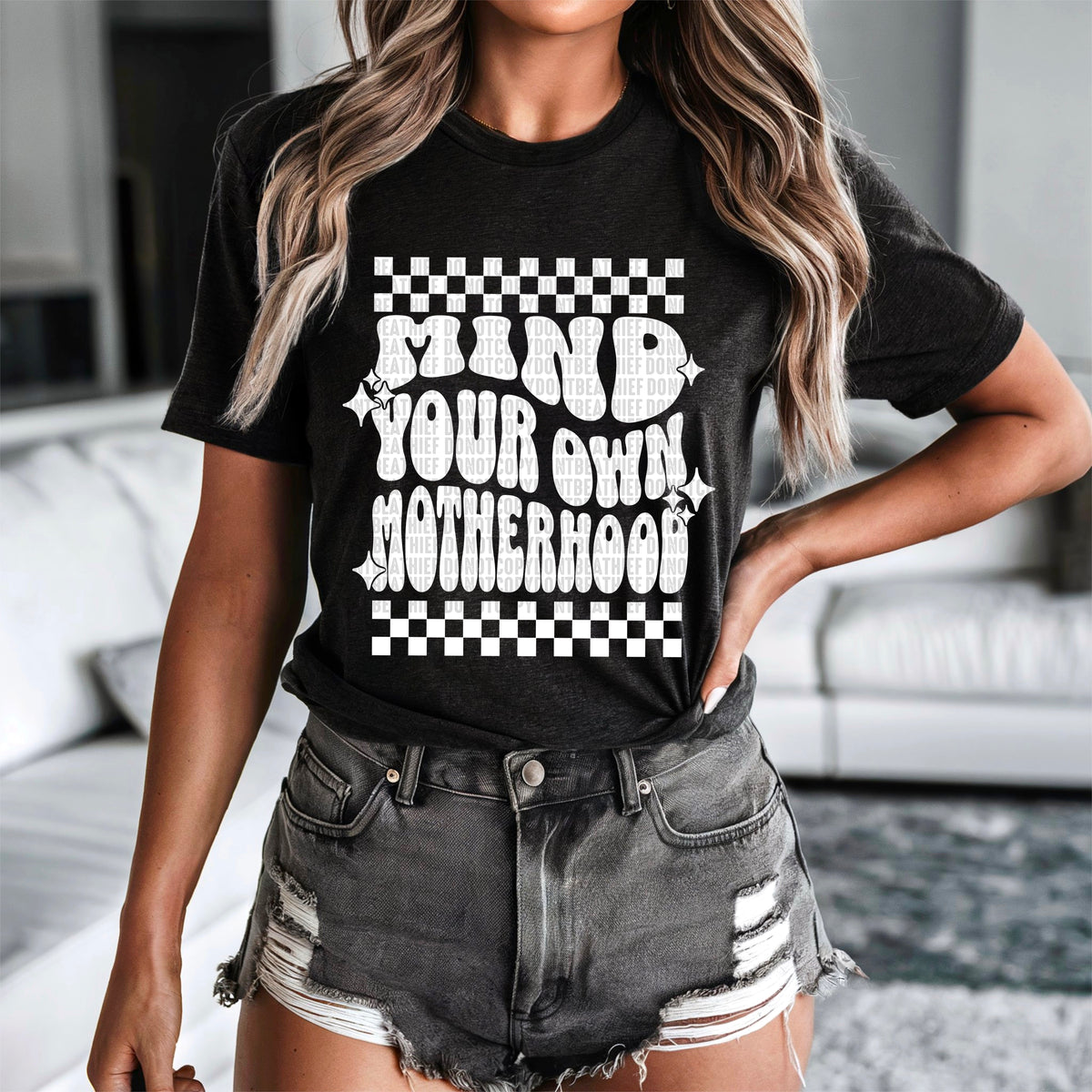 Mind your own motherhood white font 93686 DTF transfer