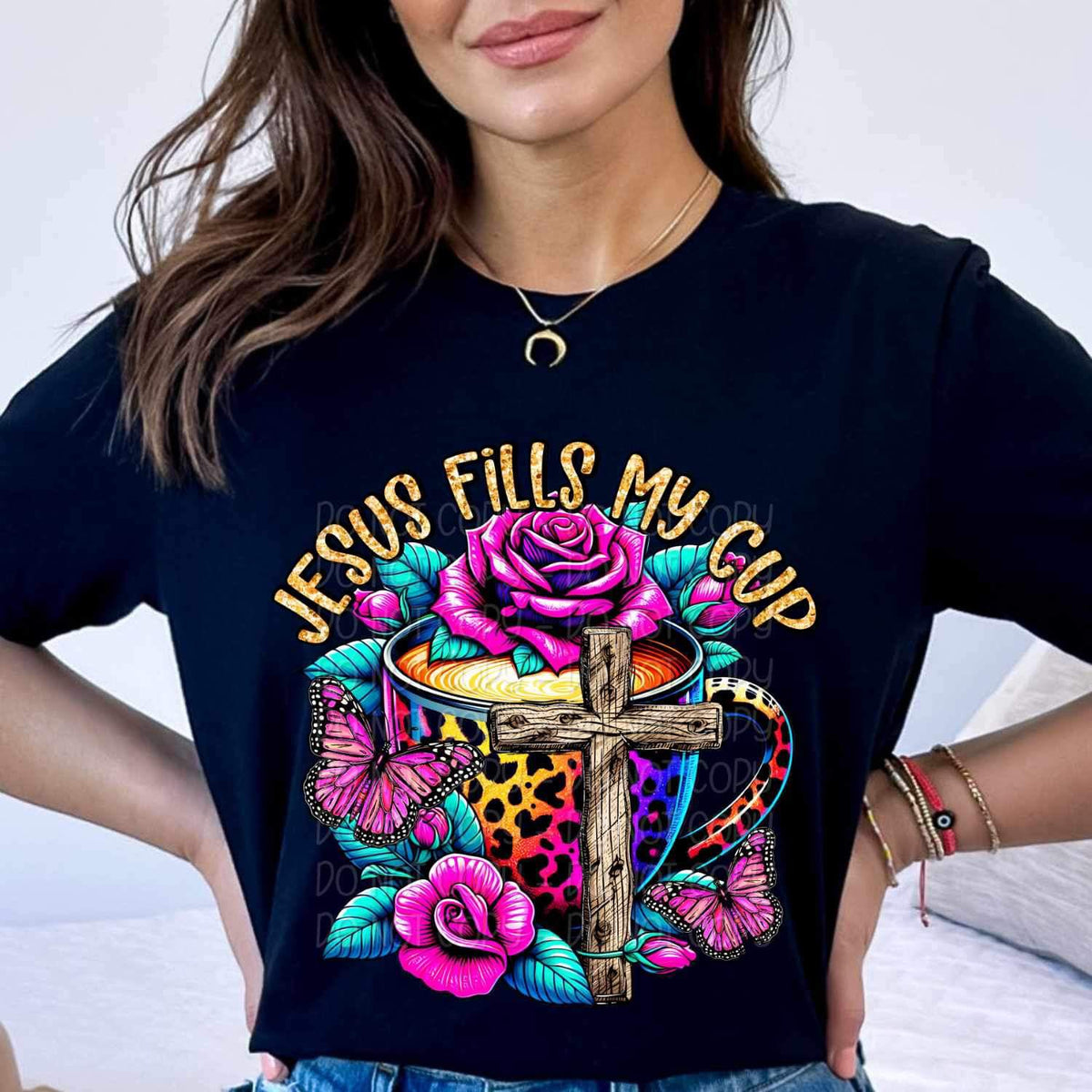 Jesus fills my cup leopard cup 23597 DTF transfer