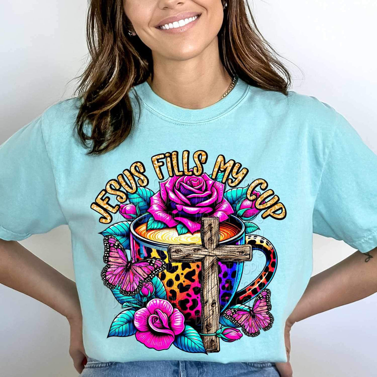 Jesus fills my cup leopard cup 23597 DTF transfer