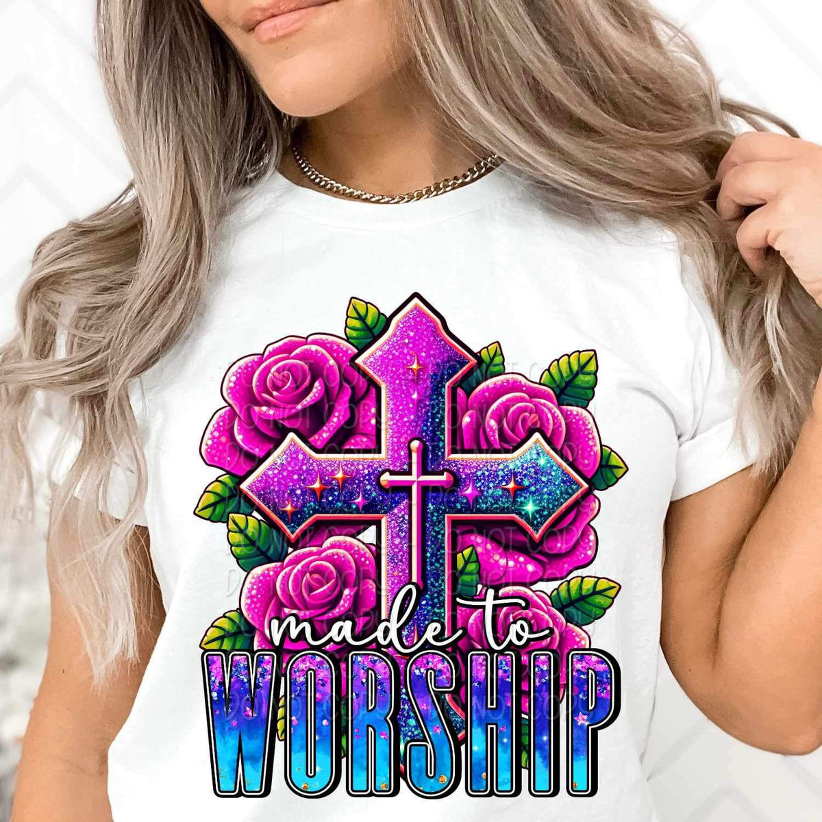 Made to worship cross with roses 23598 DTF transfer