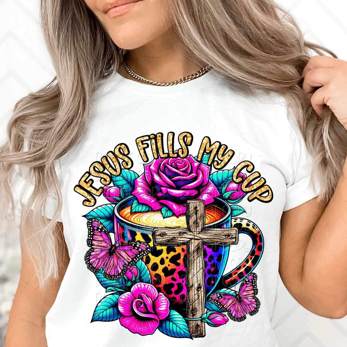 Jesus fills my cup leopard cup 23597 DTF transfer