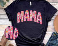 Mama colorful floral embroidery pink outline 23603 DTF transfer